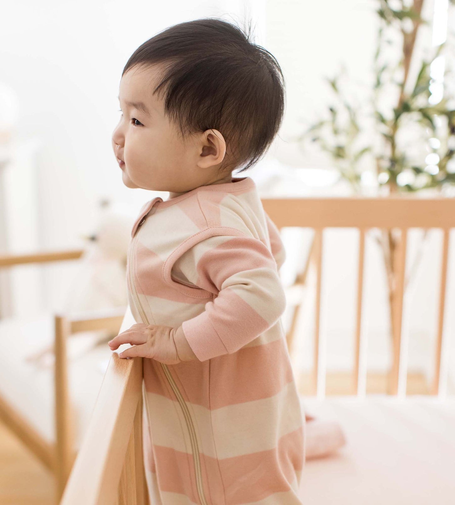 Rugby Stripe Organic Lightweight Beekeeper™ Wearable Baby Blanket - Pink Sand