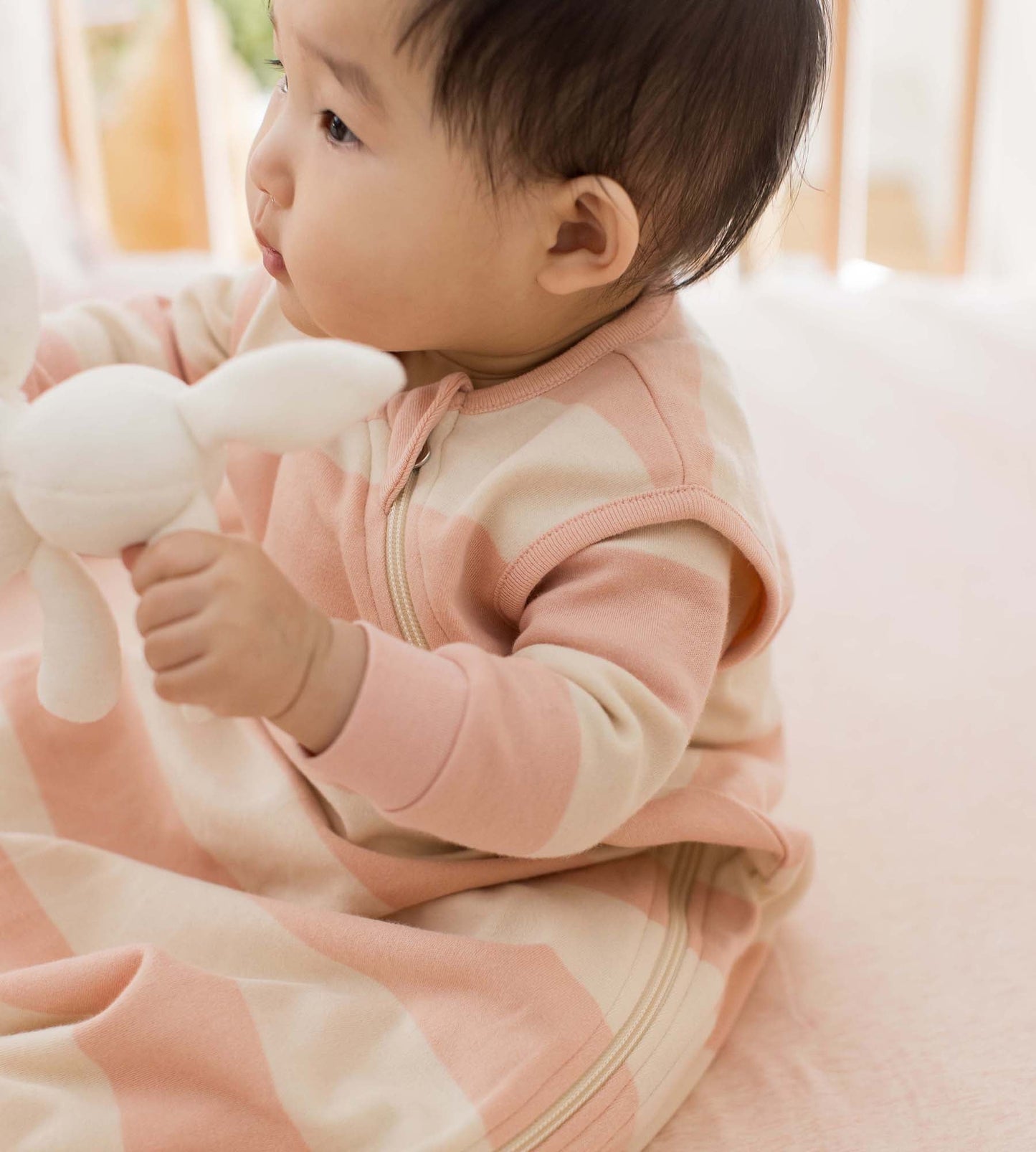Rugby Stripe Organic Lightweight Beekeeper™ Wearable Baby Blanket - Pink Sand