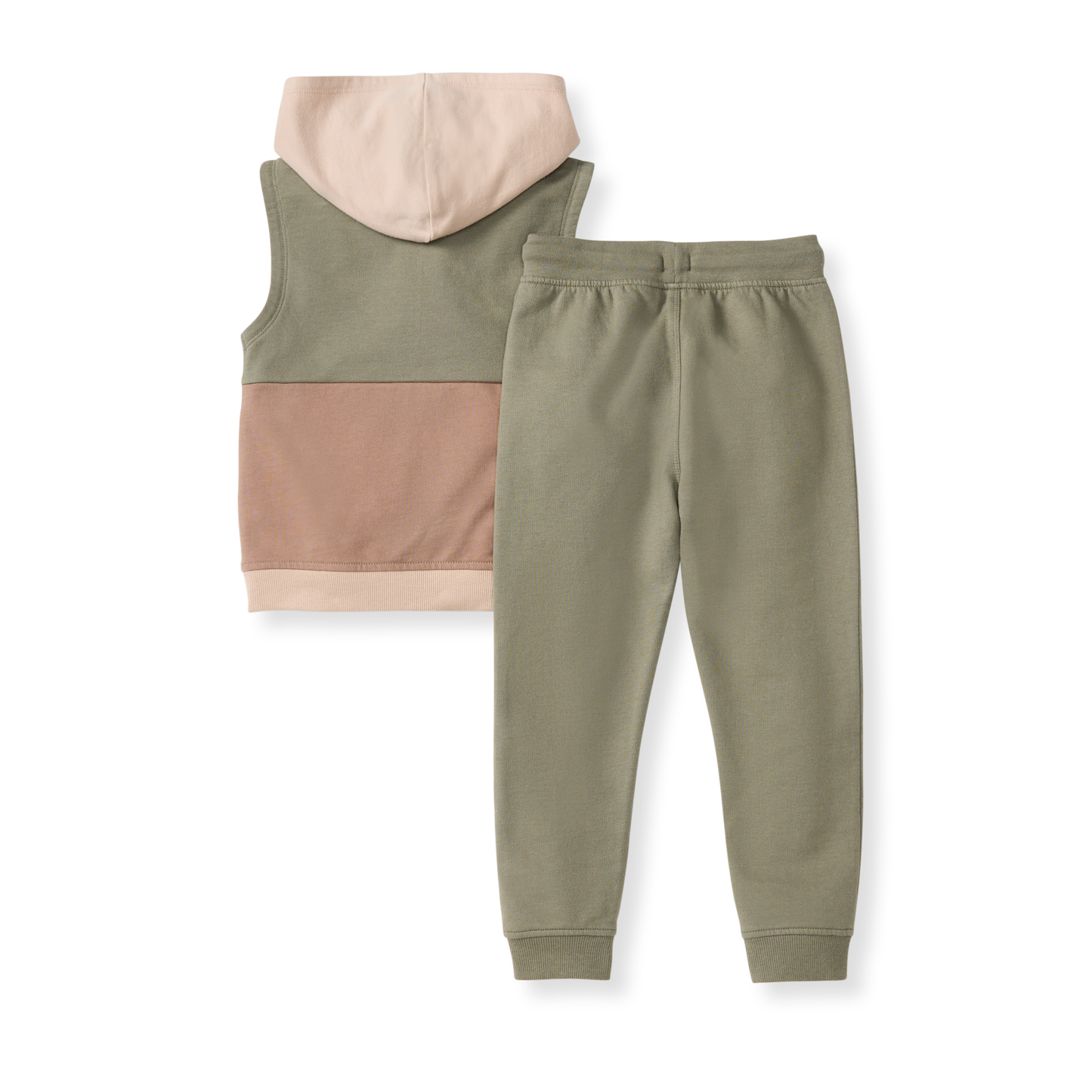 Sleeveless Color Blocked Sweatshirt & Pants Set