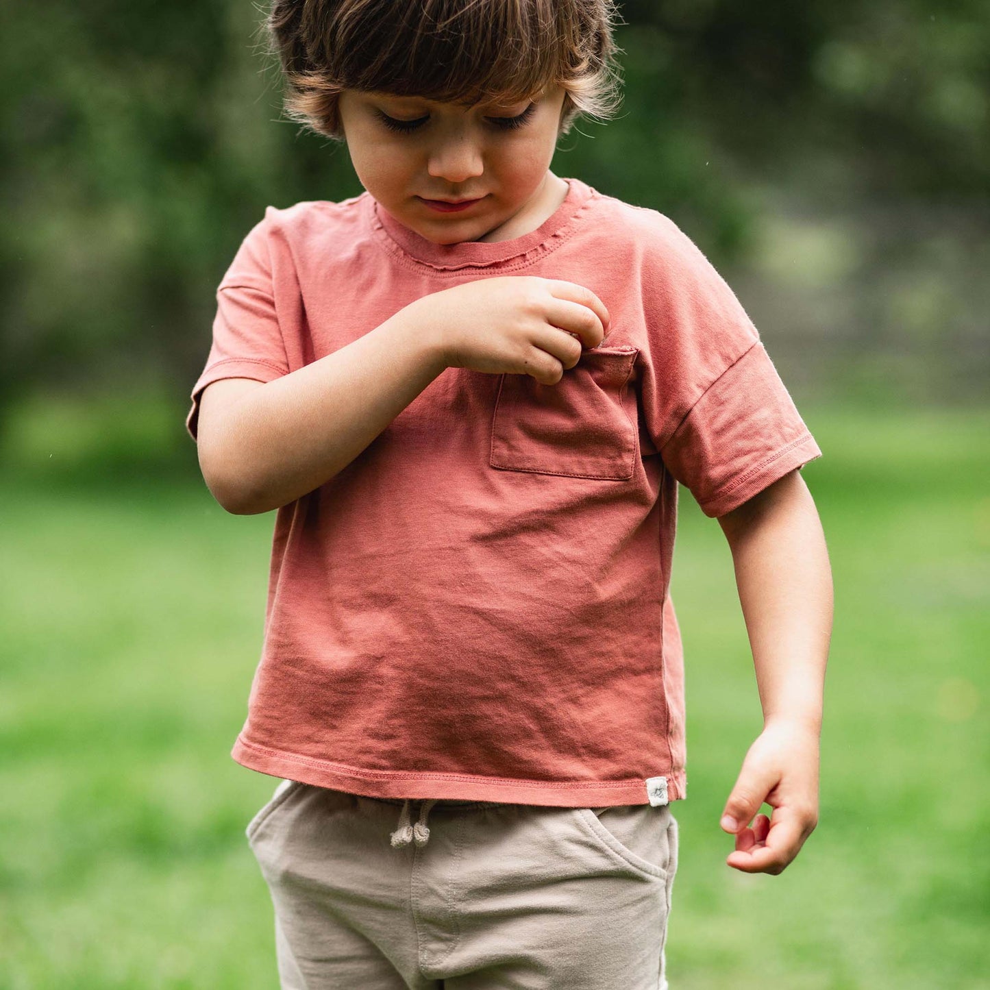 Drop Shoulder Organic Boy Tee & Pants Set - Cedar