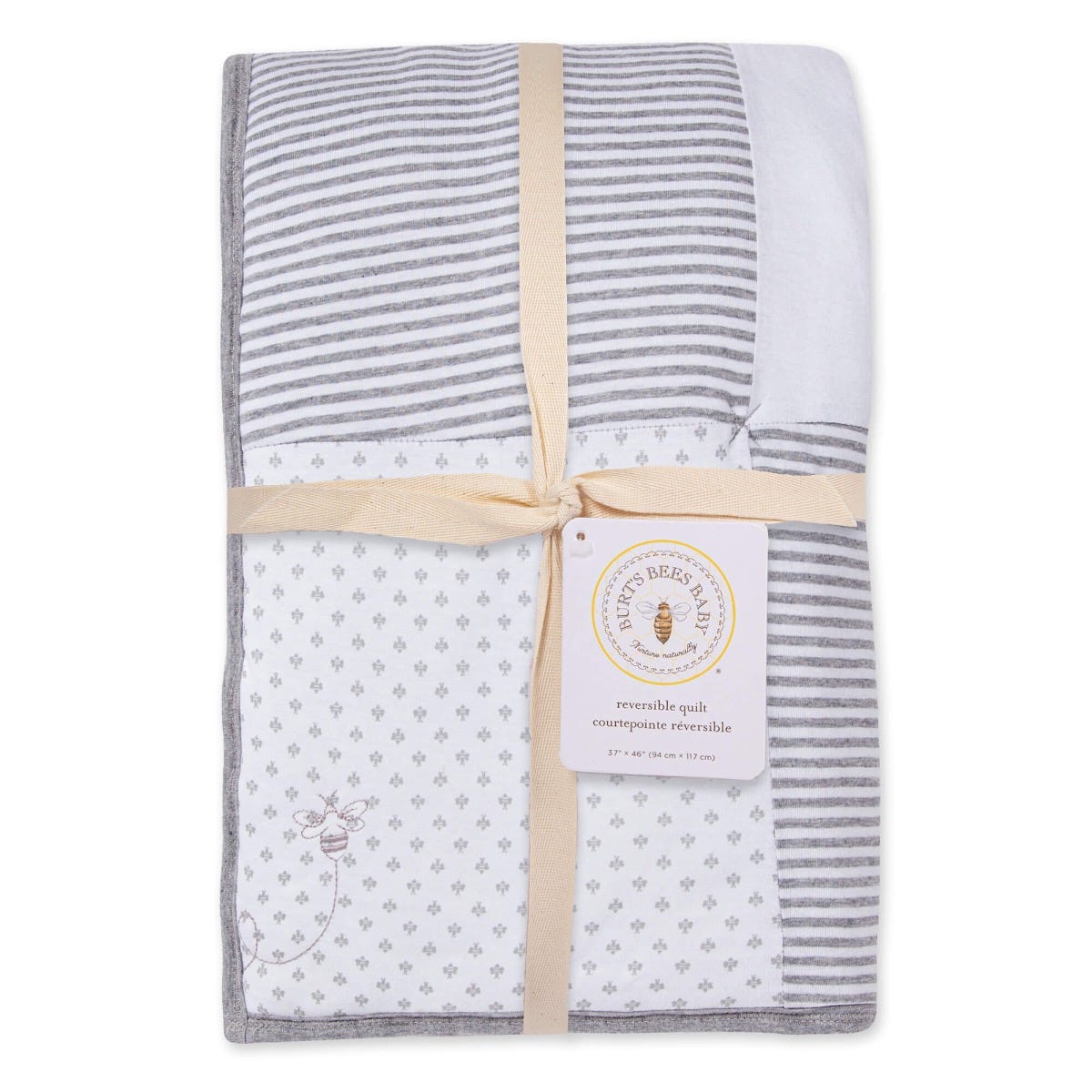 Dottie Bee Organic Cotton Reversible Baby Quilt - Heather Grey