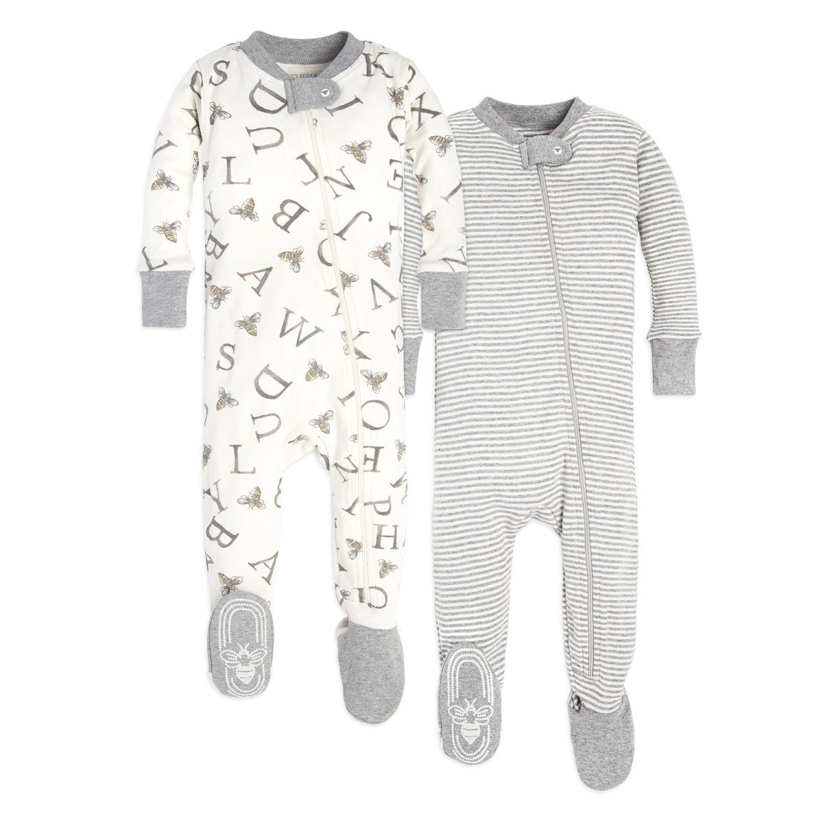 A-Bee-C and Stripes Organic Cotton Snug Fit Footed Sleeper 2 Pack