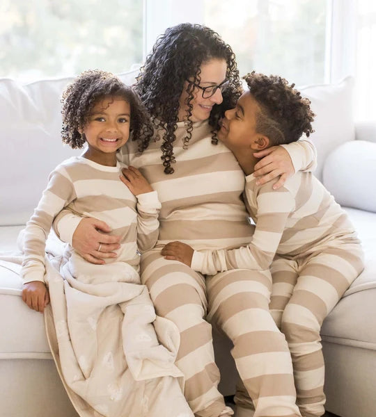 Mommy & Me Rugby Stripe Organic Cotton Pajamas - Oat