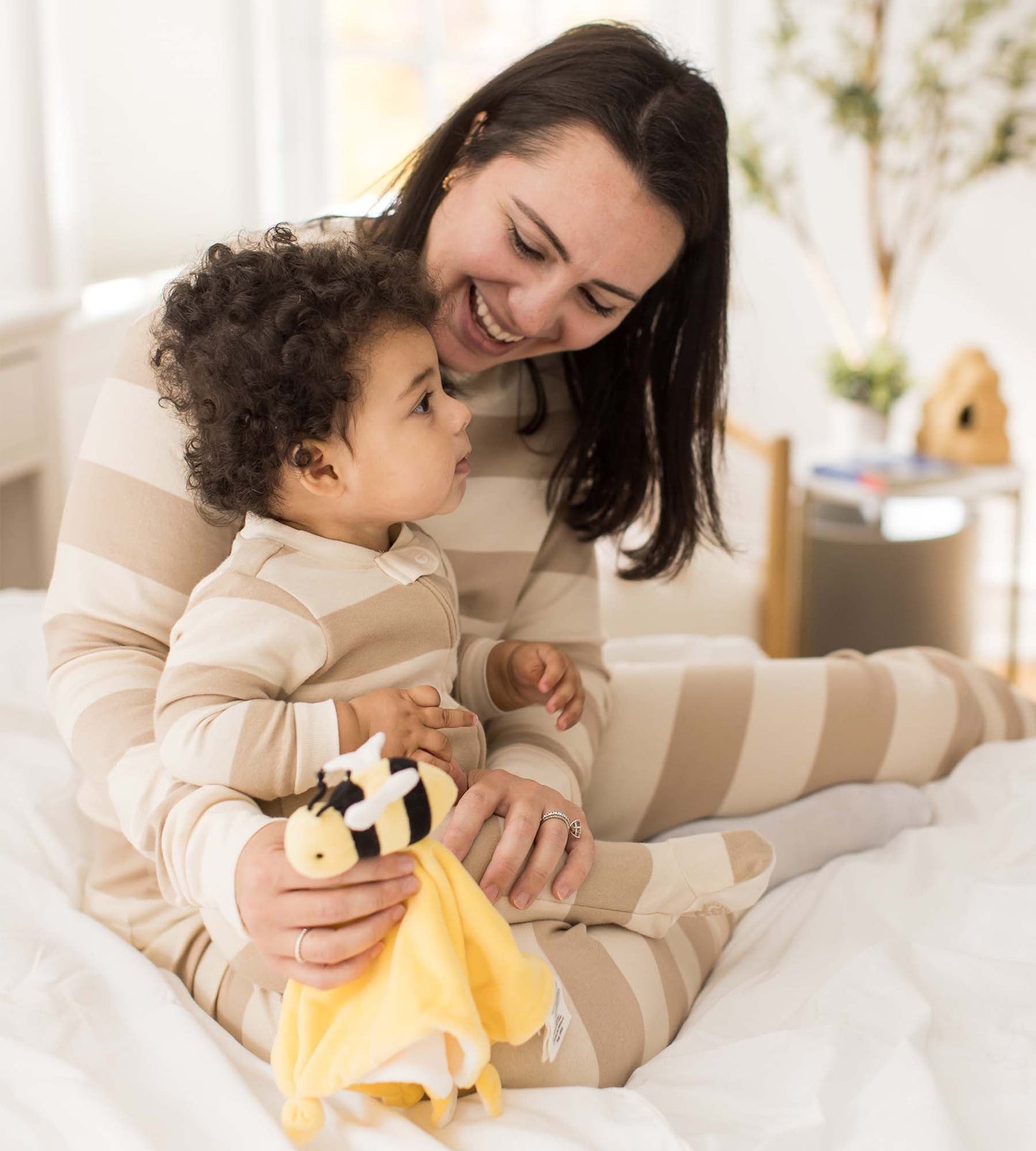 Mommy & Me Rugby Stripe Organic Cotton Two-Piece Pajamas - Oat