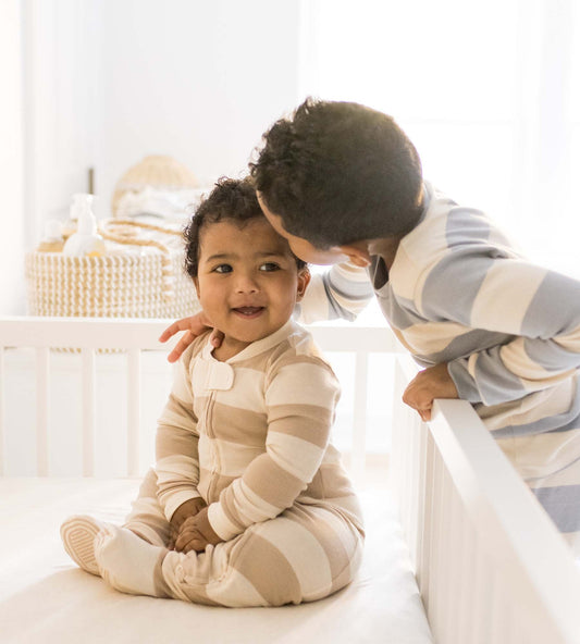 Mommy & Me Rugby Stripe Organic Cotton Sleeper - Oat