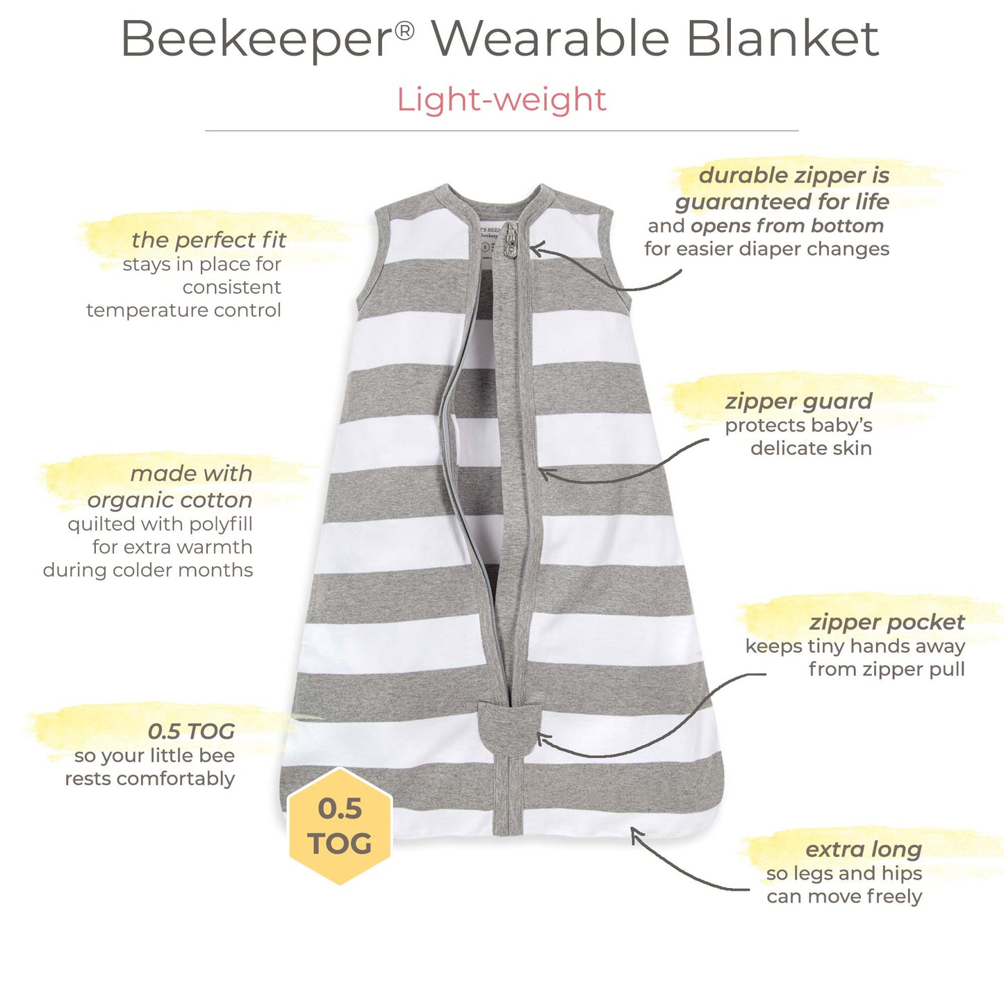 Rugby Stripe Organic Beekeeper™ Wearable Baby Blanket - Blossom