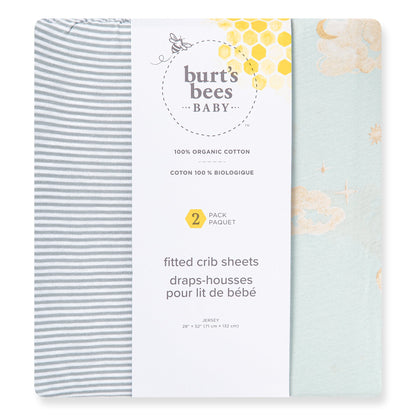 Good Night Sky Organic Cotton Crib Sheets Set of 2 - Ice Flow