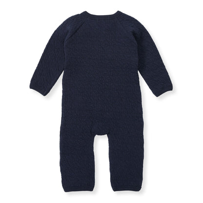 Organic Cotton Quilted Bee Wrap-Front Baby Jumpsuit - Midnight