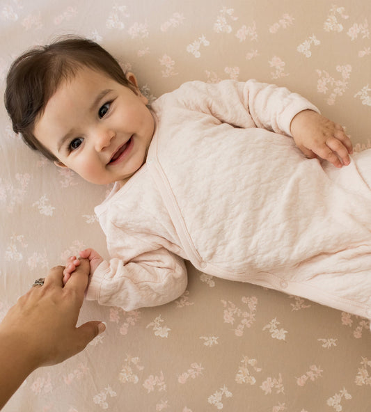 Organic Cotton Quilted Bee Wrap-Front Baby Jumpsuit - Ranunculus