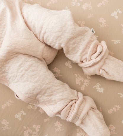 Organic Cotton Quilted Bee Wrap-Front Baby Jumpsuit - Ranunculus