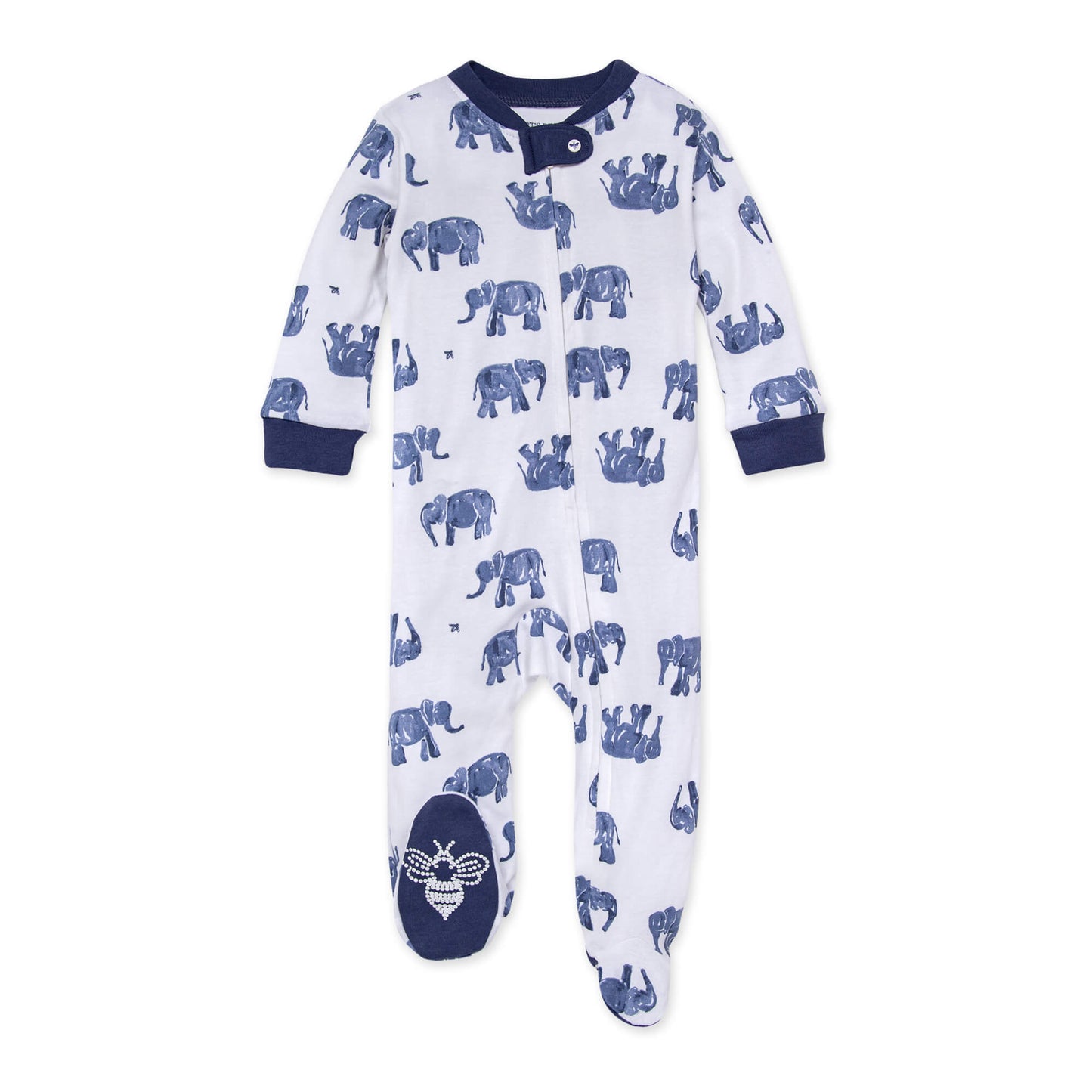 Wandering Elephants Organic Baby Zip Front Loose Fit Footed Pajamas