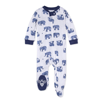 Wandering Elephants Organic Baby Zip Front Loose Fit Footed Pajamas