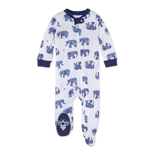 Wandering Elephants Organic Baby Zip Front Loose Fit Footed Pajamas
