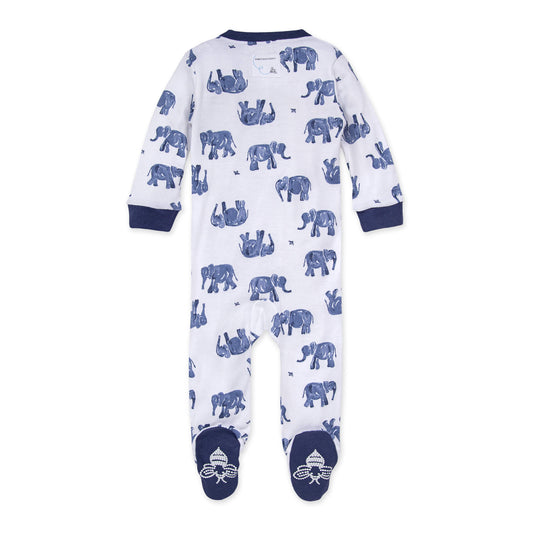 Wandering Elephants Organic Baby Zip Front Loose Fit Footed Pajamas