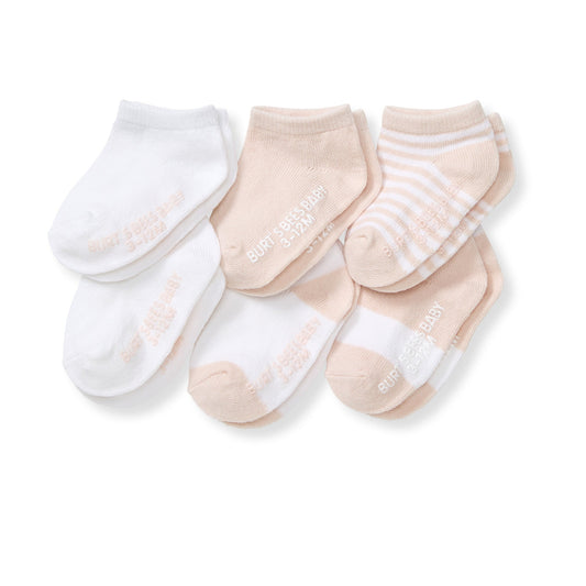 Solid & Stripes Organic Cotton Baby Ankle Socks 6 Pack - Ranunculus