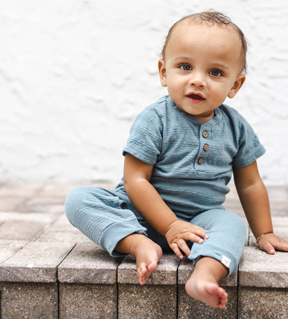 Organic Dotted Jacquard Baby Boy Jumpsuit