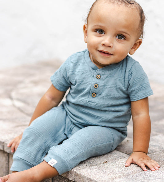 Organic Dotted Jacquard Baby Boy Jumpsuit