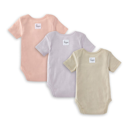 Organic Solid Short Sleeve Bodysuits - Set of 3 - Pink Sand