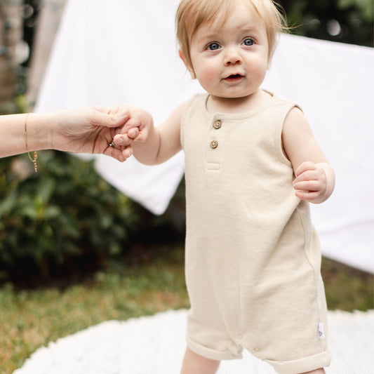 Organic Cotton Terry Romper - Fossil