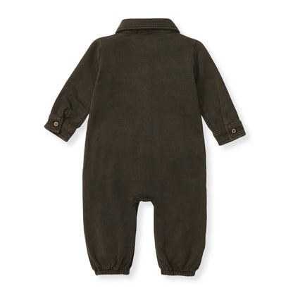 Button Down Organic Cotton Jumpsuit - Shadow
