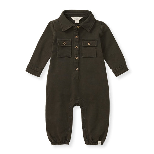 Button Down Organic Cotton Jumpsuit - Shadow