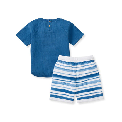 Watercolor Stripes Boy Top & Shorts Set