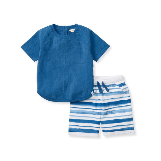 Watercolor Stripes Boy Top & Shorts Set