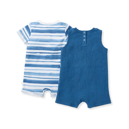 Watercolor Stripe Baby Boy Romper 2 Pack Set