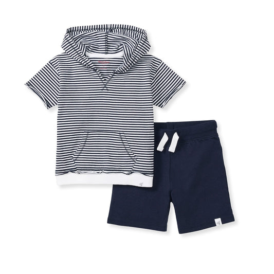 Classic Stripe Organic Boy Hooded Top & Shorts Set