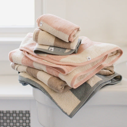 Organic Cotton Rugby Stripe Woven Terry Towel & Washcloth Set - Oat