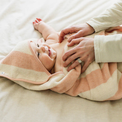 Organic Cotton Rugby Stripe Woven Terry Towel & Washcloth Set - Pink Sand