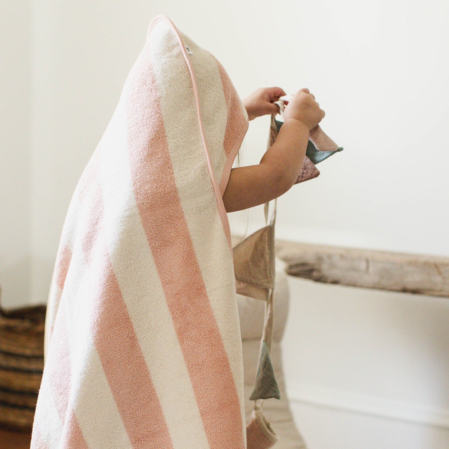 Organic Cotton Rugby Stripe Woven Terry Towel & Washcloth Set - Pink Sand