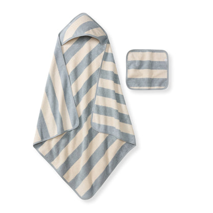 Organic Cotton Rugby Stripe Woven Terry Towel & Washcloth Set - Quarry