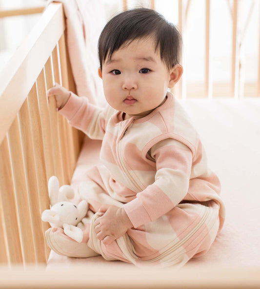Rugby Stripe Organic Lightweight Beekeeper™ Wearable Baby Blanket - Pink Sand