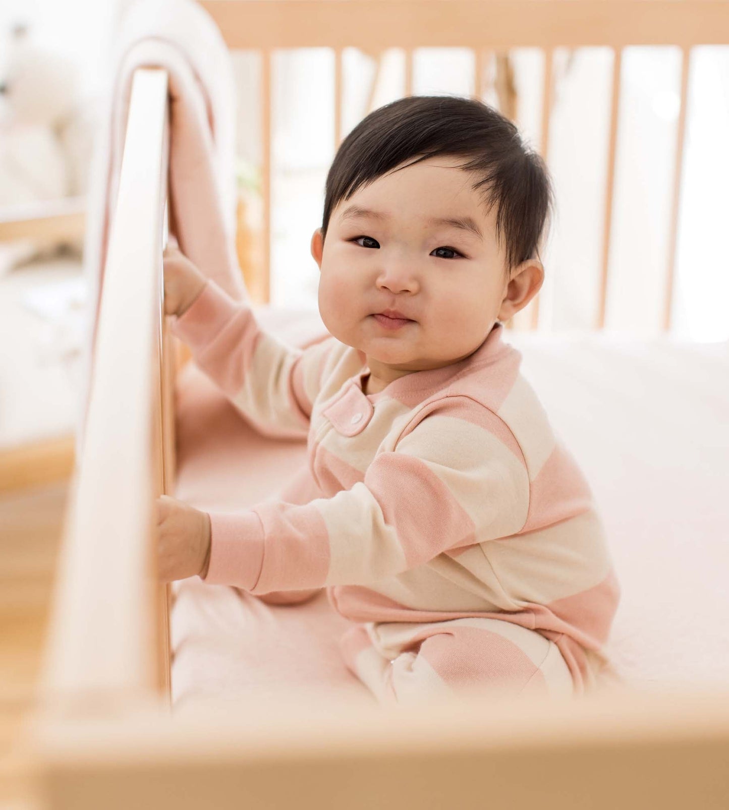 Rugby Stripe Organic Cotton Sleep & Play - Pink Sand