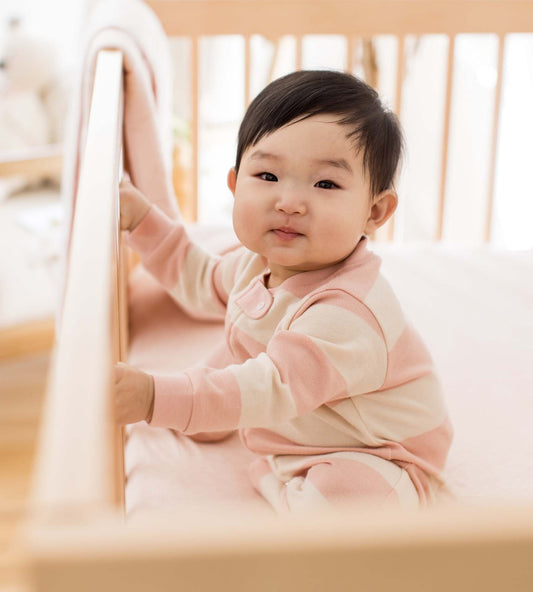 Rugby Stripe Organic Cotton Sleep & Play - Pink Sand