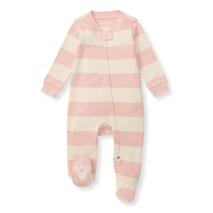 Rugby Stripe Organic Cotton Sleep & Play - Pink Sand