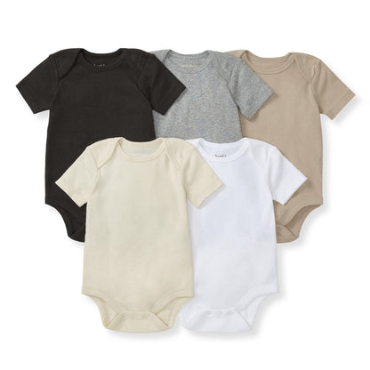 Solid Organic Cotton Short Sleeve Baby Bodysuits 5 Pack - Ash