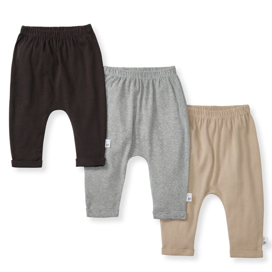 Solid Organic Cotton Baby Pants 3 Pack - Ash