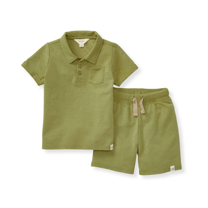 Organic Cotton Green Baby Boy Polo & Shorts Set