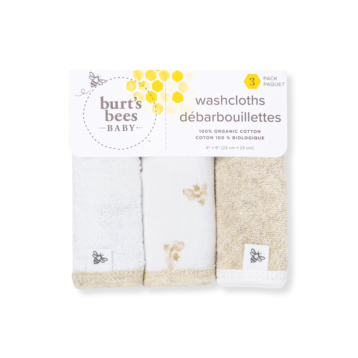 Golden Bee Organic Cotton Knit Terry Washcloths 3 Pack