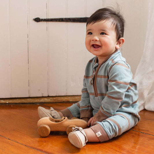 Holland Stripe Organic Baby Boy Jumpsuit - Mountain Blue