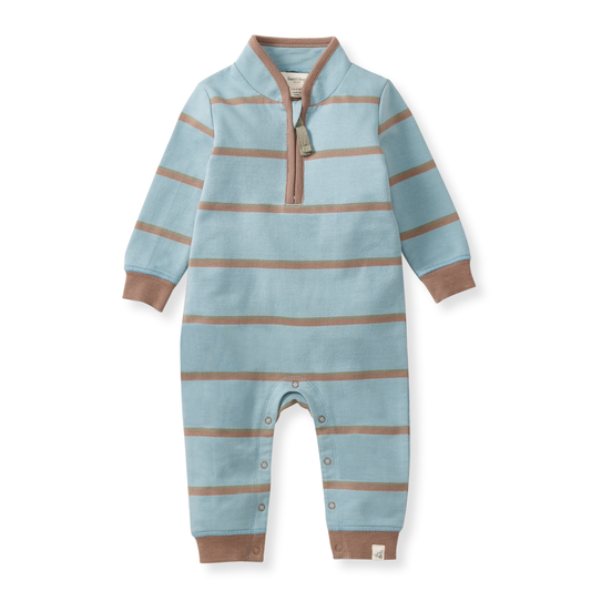 Holland Stripe Organic Baby Boy Jumpsuit - Mountain Blue