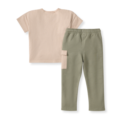 Drop Shoulder Organic Boy Tee & Pants Set - Soft Mocha