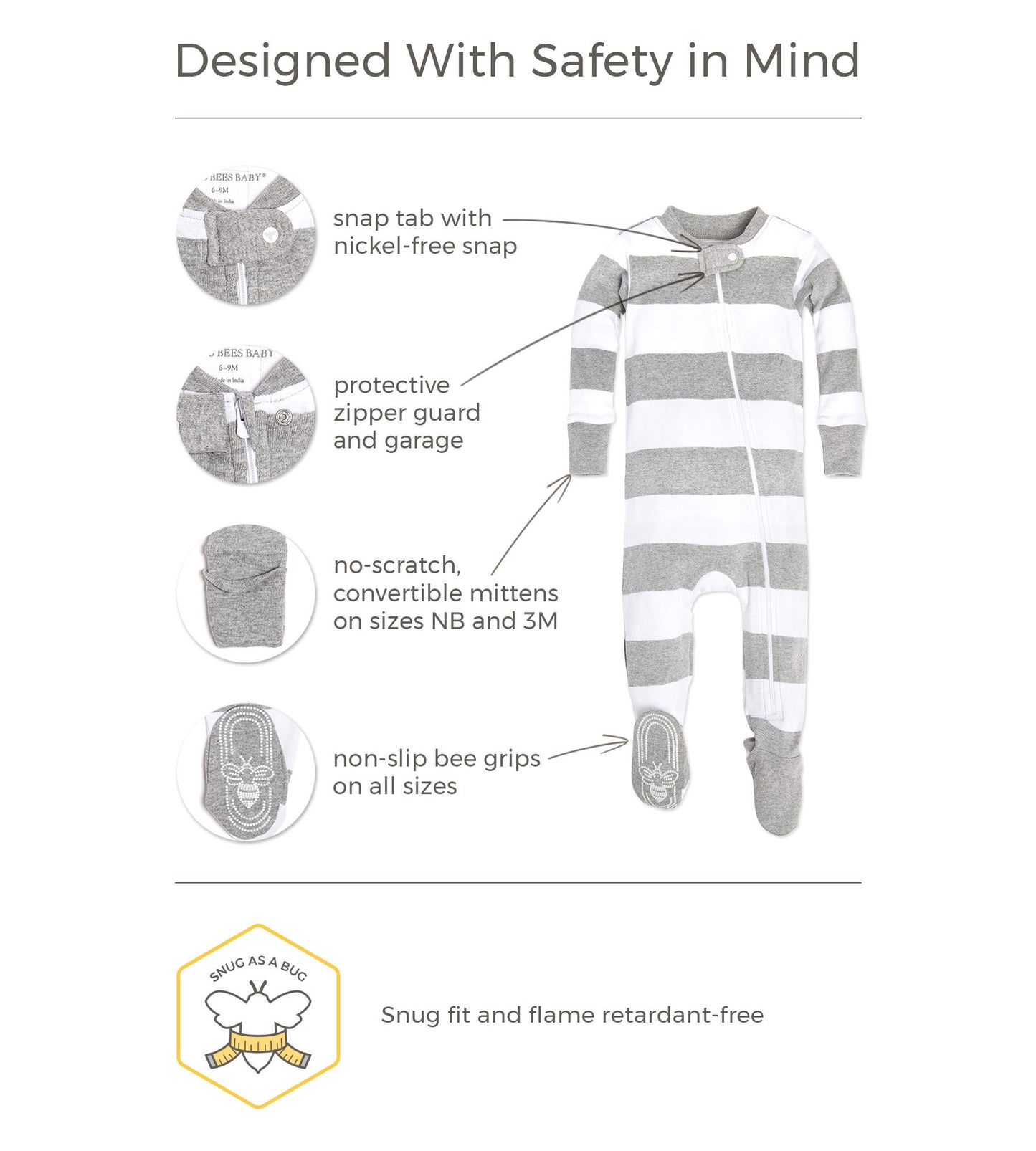 Rugby Stripe Organic Cotton Zip Front Sleeper