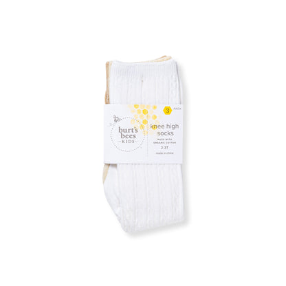 Organic Cotton Cable Knit Knee High Socks 3 Pack