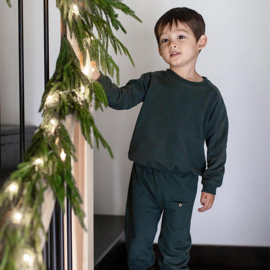 Acid Wash Sweatshirt & Pants Set - Zucchini Green