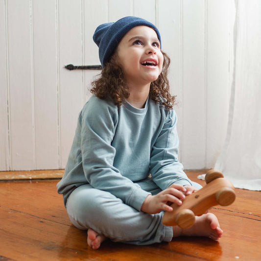 Seamed Organic Blue Sweatshirt & Pants Set