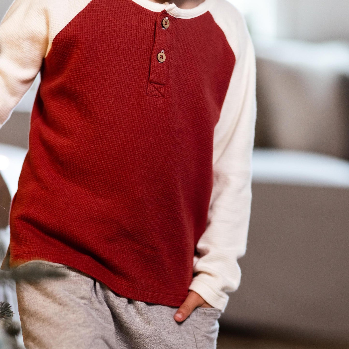 Thermal Organic Boy Tee & Pants Set - Brick Red