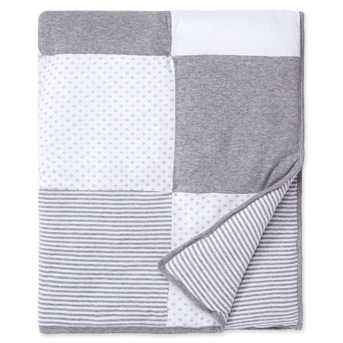 Dottie Bee Organic Cotton Reversible Baby Quilt - Heather Grey